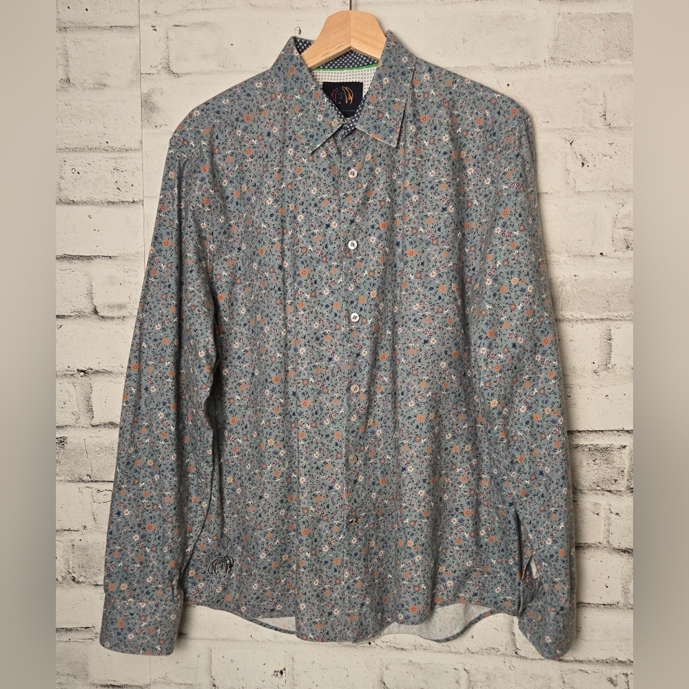 John Lennon Floral Print Button-Up Shirt XL Retro Mod Style